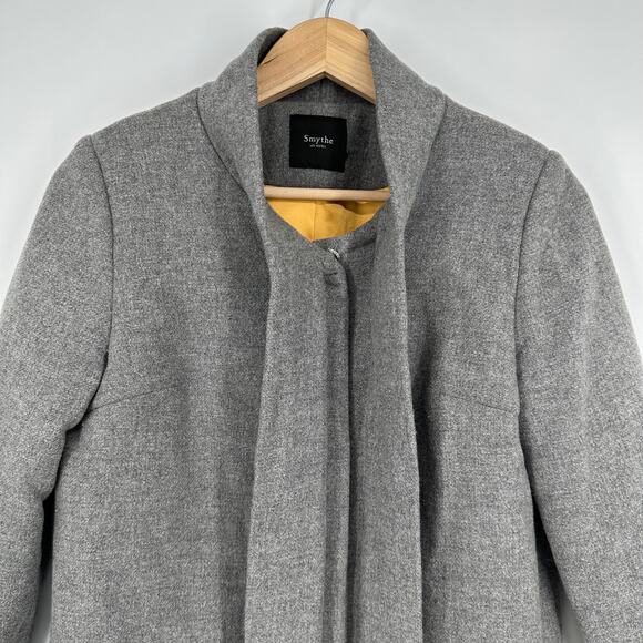 Smythe Bow Collar Coat Wool Blend Long Jacket, Gray - Picture 6 of 10